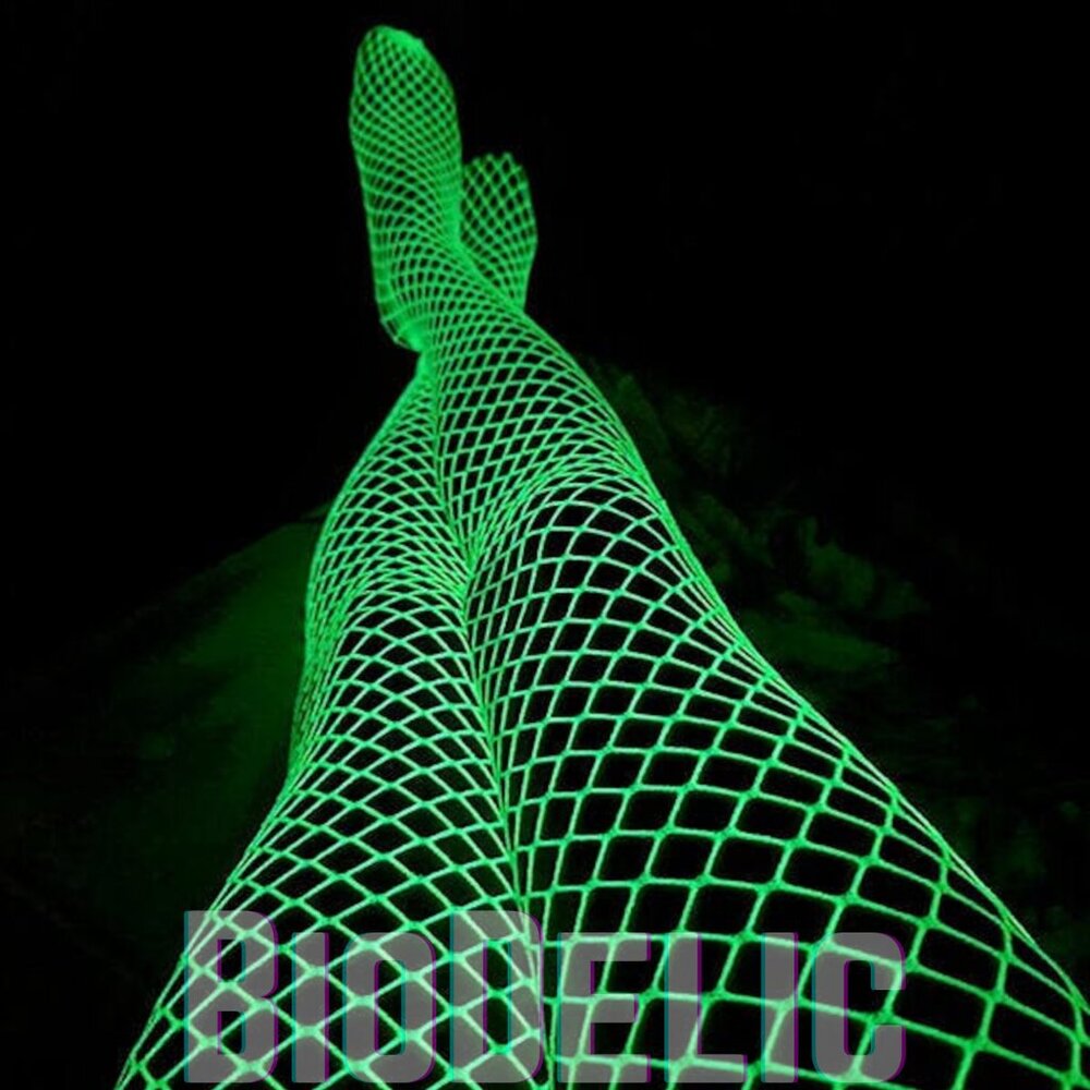 Bright Neon Green Glow Fishnet Tights, UV Reactive Rave